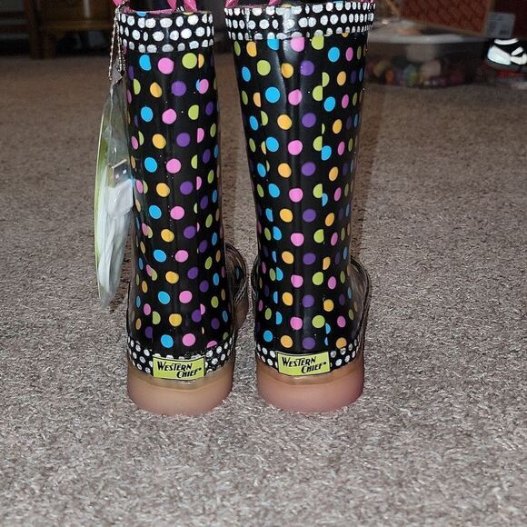 New Western Chief Diva Dot LED Light Up Rubber Rain Boots Size 1 - Picture 4 of 9